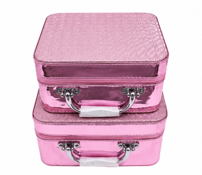 Metallic Pink Vanity Case Set of 2 - Top View