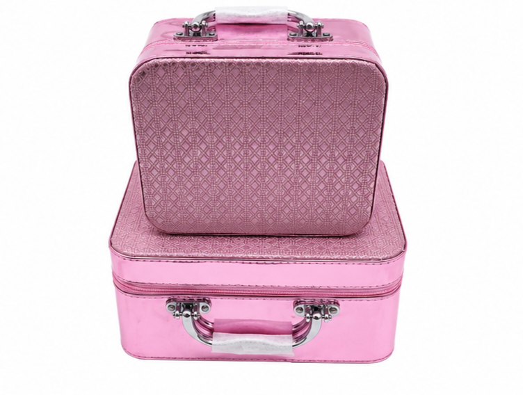 Metallic Pink Vanity Case Set of 2 - Front View Stacked