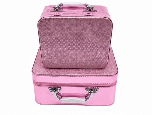 Metallic Pink Vanity Case Set of 2 - Front View Stacked