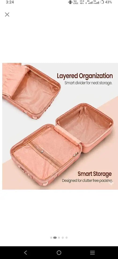 Compact Vanity Case Travel Box, 25x25x15 cm,Peach - BlushBox Co