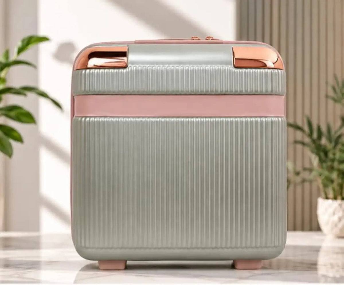 Hardshell Carry-On Vanity Case, Sage Green with Rose Gold Accents - BlushBox Co