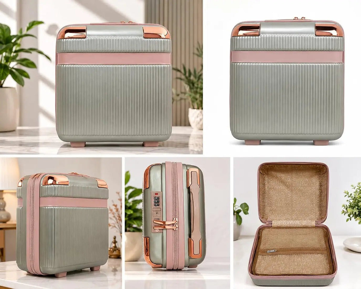 Hardshell Carry-On Vanity Case, Sage Green with Rose Gold Accents - BlushBox Co