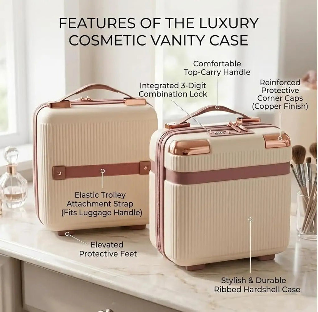 Luxury Cosmetic Vanity Case with 3-Digit Combination Lock, Cream - BlushBox Co
