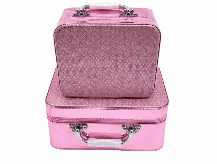 Metallic Pink Vanity Case Set of 2 – With Mirror & Chrome Handles - BlushBox Co