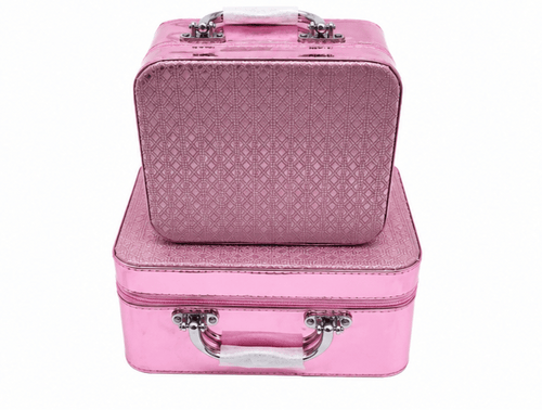 Metallic Pink Vanity Case Set of 2 – With Mirror & Chrome Handles - BlushBox Co