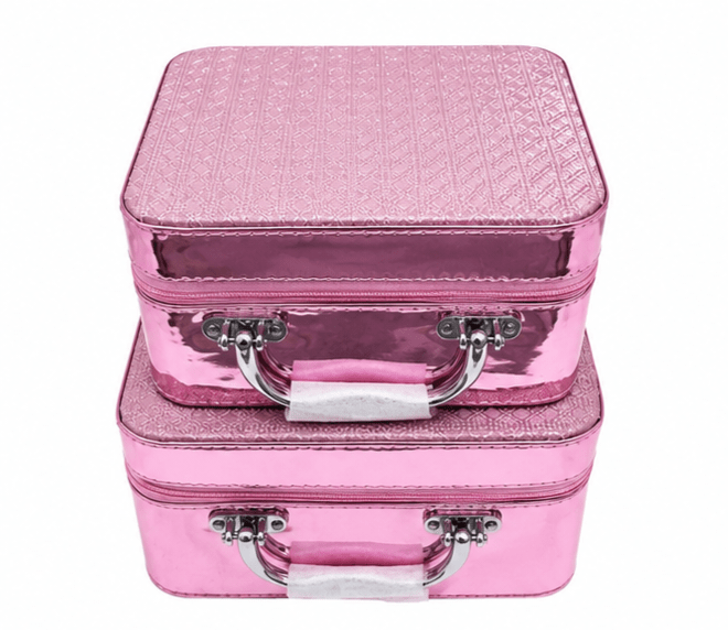 Metallic Pink Vanity Case Set of 2 – With Mirror & Chrome Handles - BlushBox Co