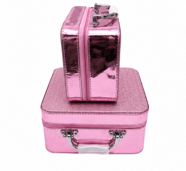 Metallic Pink Vanity Case Set of 2 – With Mirror & Chrome Handles - BlushBox Co