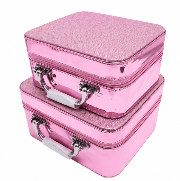 Metallic Pink Vanity Case Set of 2 – With Mirror & Chrome Handles - BlushBox Co