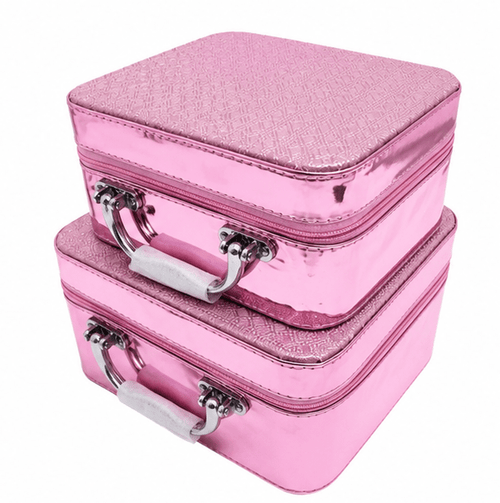 Metallic Pink Vanity Case Set of 2 – With Mirror & Chrome Handles - BlushBox Co